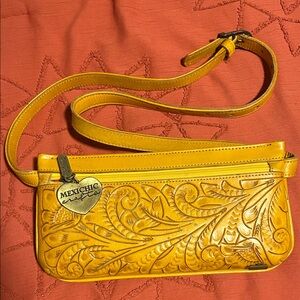 Mexican traditional yellow Leather crossbody Bag
